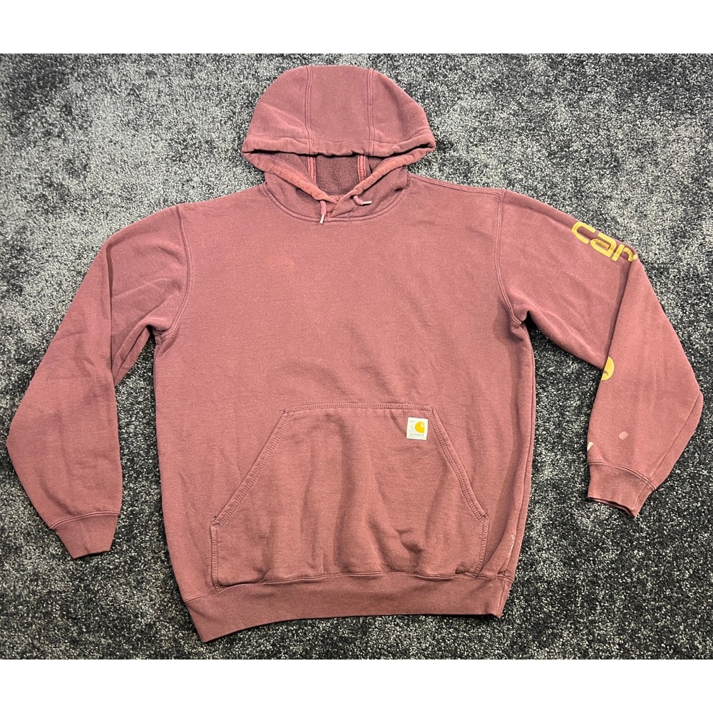 Carhartt Loose Fit Hooded Sweatshirt Mens Medium Burgundy *Stain
